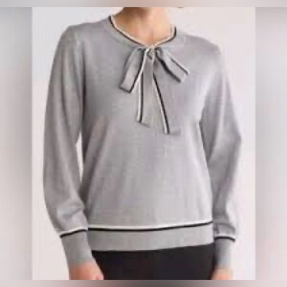 Adrianna Papell Gray and Black Sweater with Bow